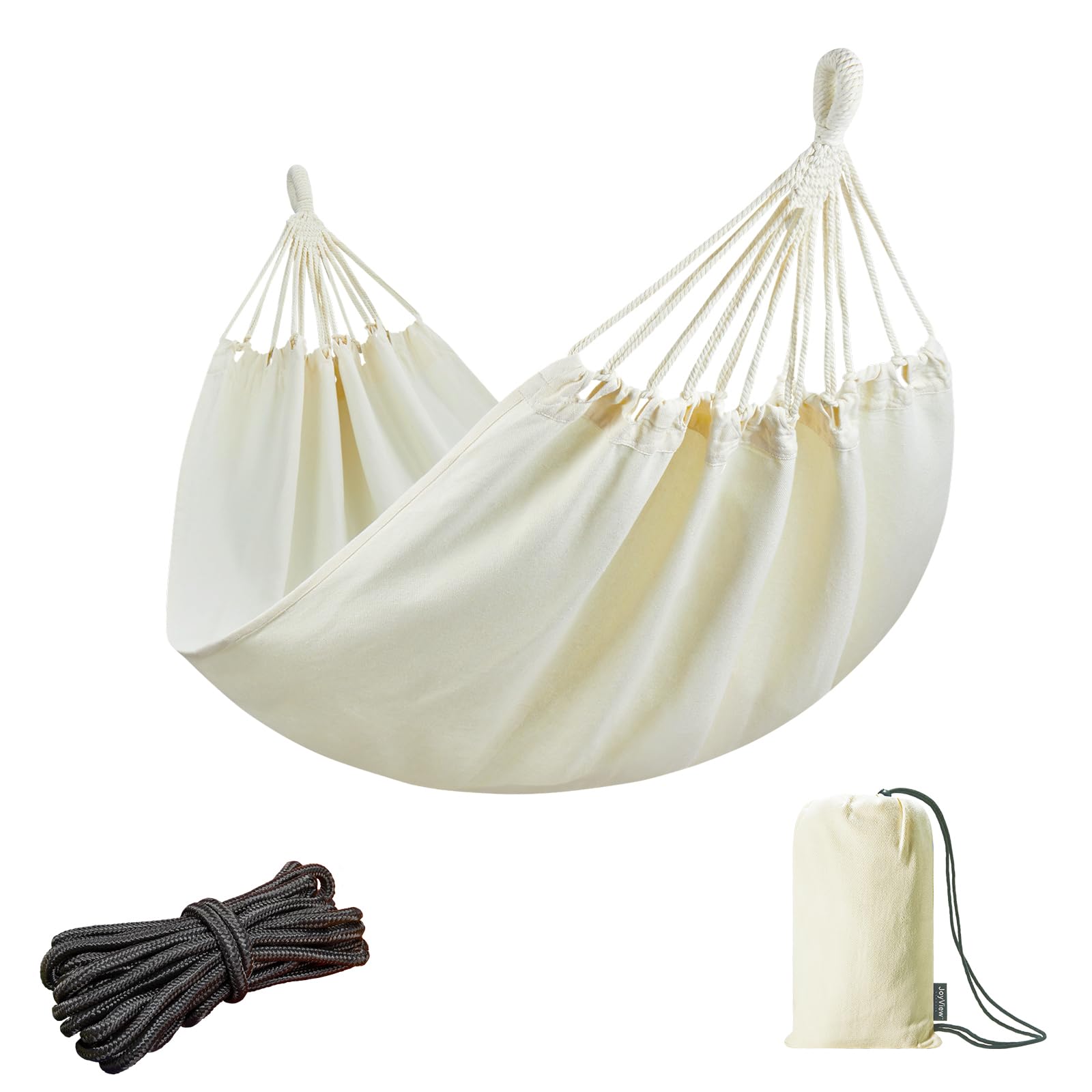 JoyView Brazilian Hammock for Single Person - 78.8x39.4” Portable Cotton Hammock with Hanging Ropes &amp; Carry Bag Large for Patio 300LBS Capacity Perfect for Outdoor/Indoor - Natural White
