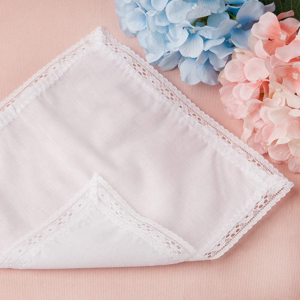 Houlife Femme Mouchoirs en 100% Coton 10x10''/25x25cm Dentelle Doux Blanc pour Mariage Lot de 6 Pièces