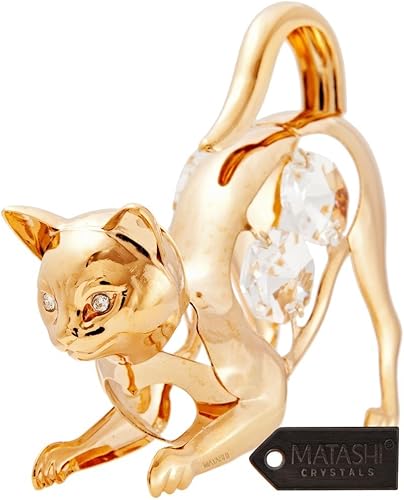 Matashi - Figura decorativa de gato con tachuelas de cristal bañado en oro de 24 K para sala de estar dormitorio decoración del hogar regalo para