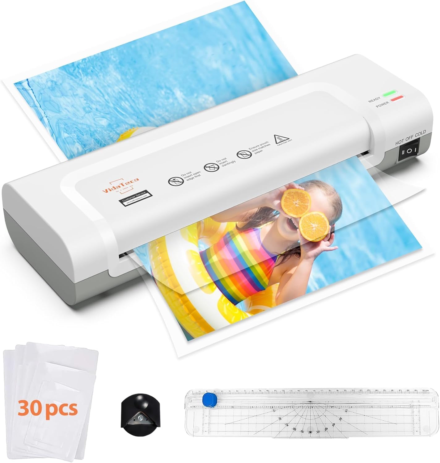 Vidateco Laminiergerät A4: 4 in 1 Laminiermaschine mit 30 Stück A4 A5 A6 Laminierfolien, Laminator mit Papierschneider, Eckrunde, Schnelles Aufwärmen, Ideal für Heimgebrauch Büro Schule Fotos Karten