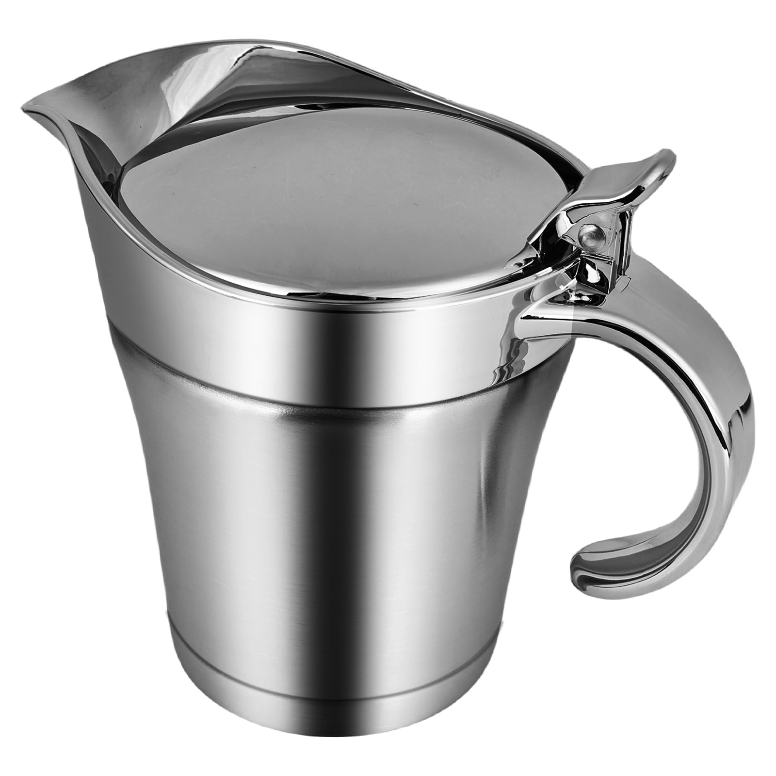 Salsera térmica de acero inoxidable: 500 ml, doble aislado, con tapa abatible, jarra de salsa de doble pared para servir salsa de natillas, crema en casa o en cenas