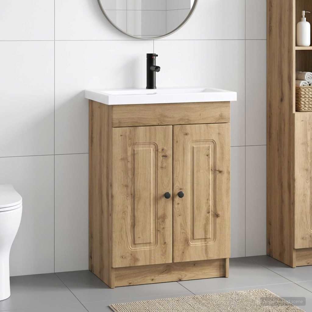 Muebles de baño con espacio de almacenamiento y lavabo compacto de diseño funcional