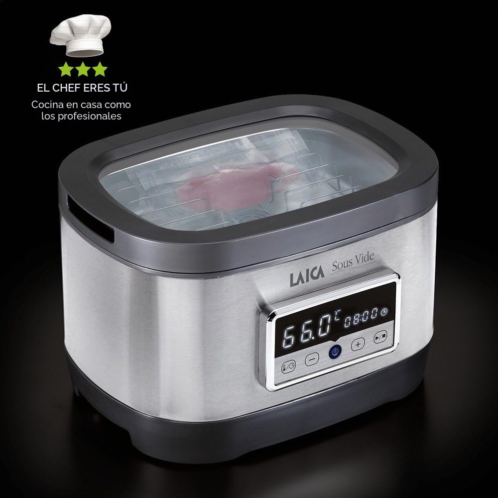 Horno de agua para la cocción Sous Vide (a baja temperatiura) Laica SVC200 en acero inoxidable, incluye rejilla y bolsas de vacío.
