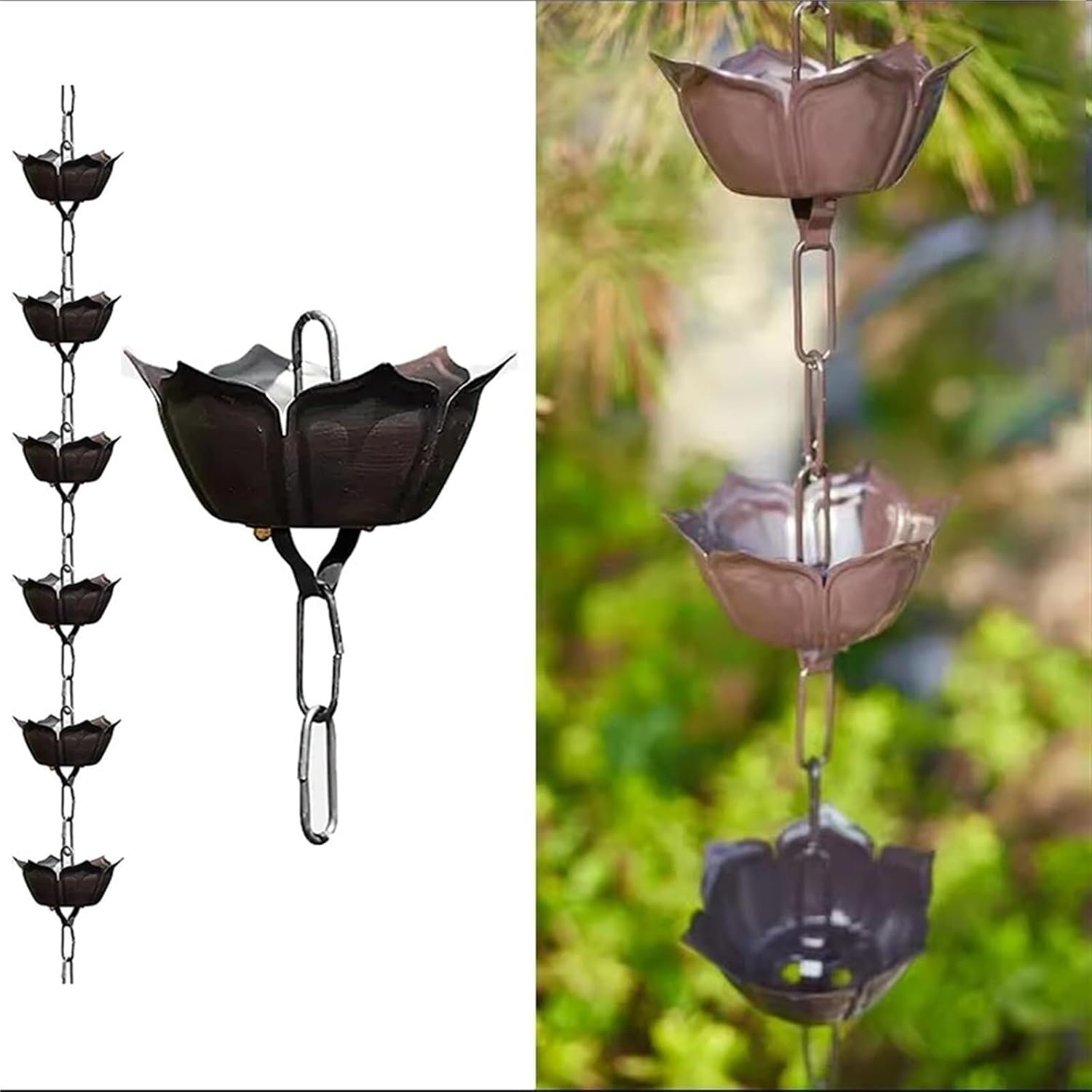 Aluminum Courtyard Temple Rain Chain, Outdoor Garden Roof Gutter Downspout, Adjustable Length Rainwater Catcher Chain(3m/10ft)