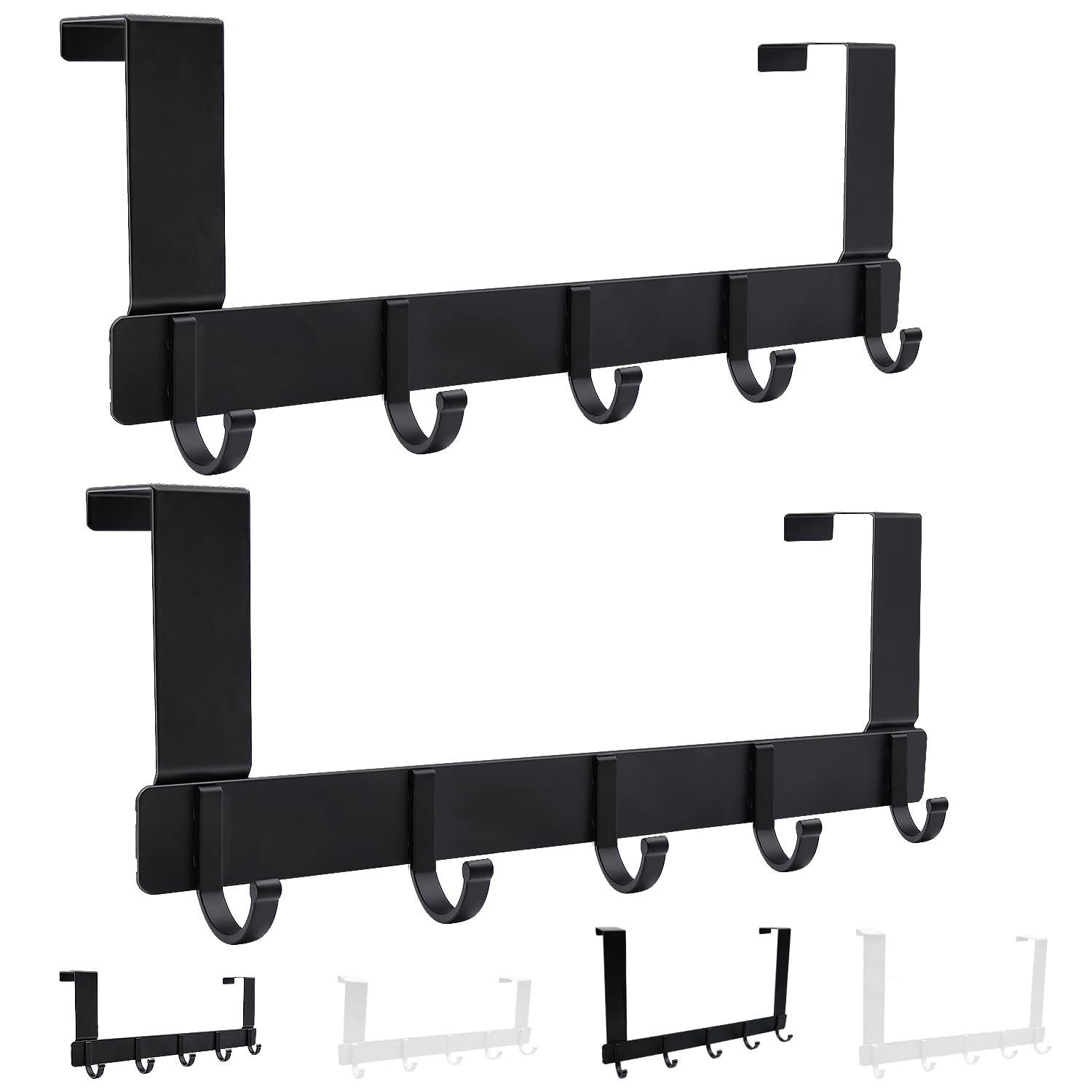 Lmysxaoz Black Over The Door Hook, 2 Pack Heavy-Duty Hanger - 5 Hooks, Space Saving Organizer Rack For Hanging Coat, Towel, Bag, Robe, Aluminum (Black)
