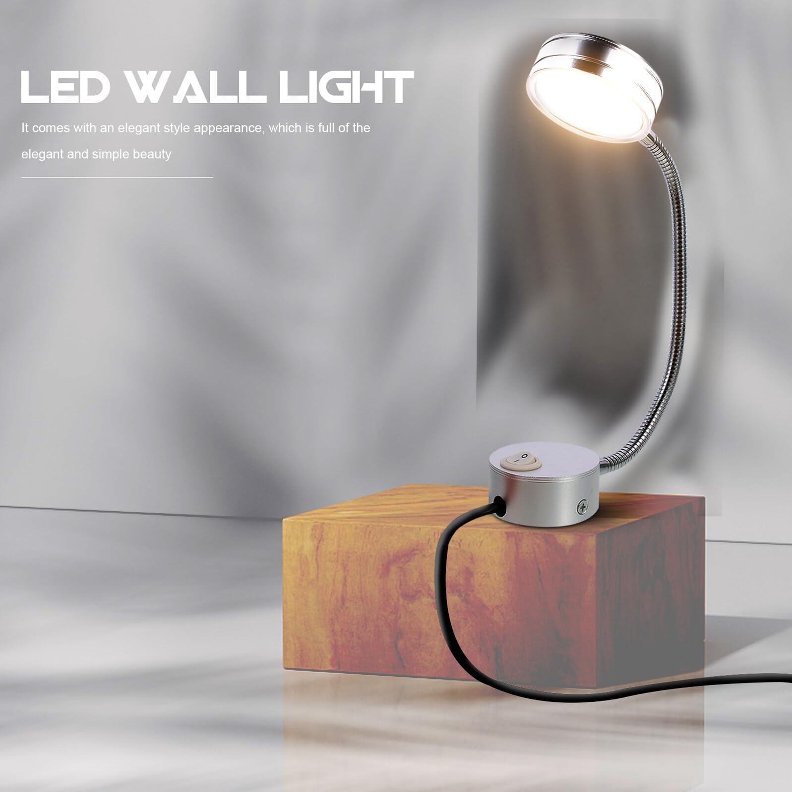 Lámpara de Lectura para Cama LED de Pared, Luz Decorativa de Aluminio Plata Cuello Cisne Flexible, Fácil de Usar para Dormitorio y Pasillo