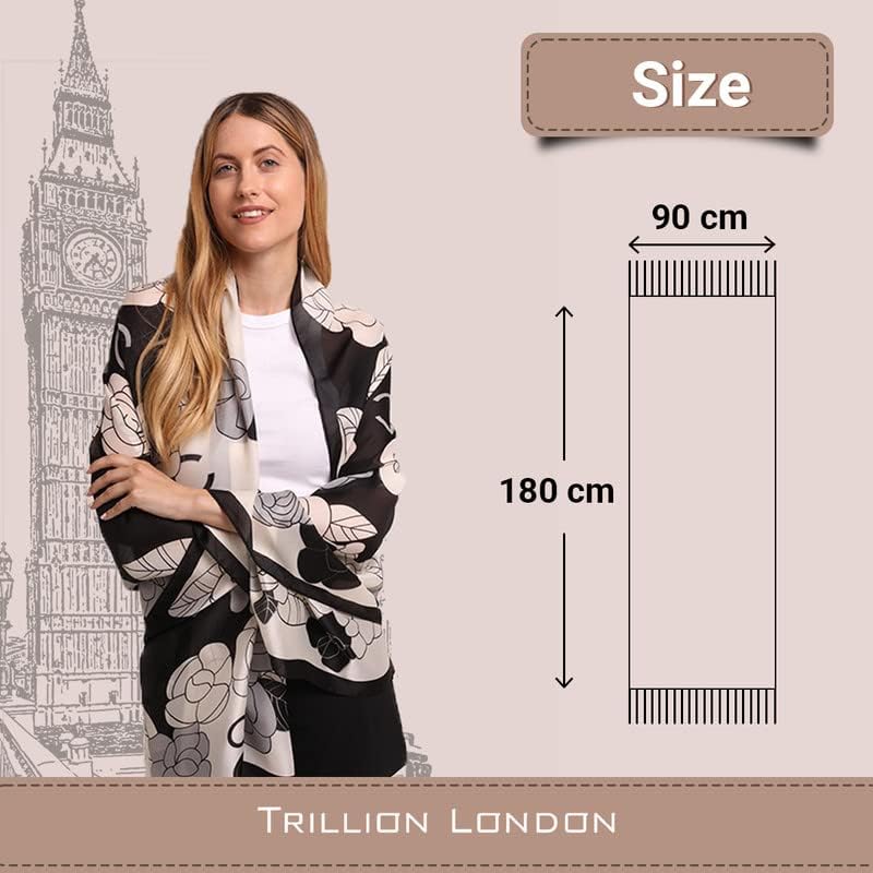 Trillion London® Spring Collection Silk Scarf - Silk Neck Scarf For Women - Ladies Lightweight Scarves Shawl Wraps 70" x 35" - Image 5