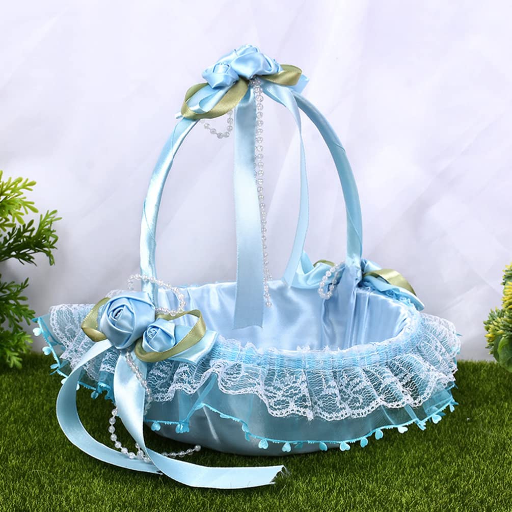 Blumenkorb für Hochzeit, Blau, aus Stoff, für Kinder