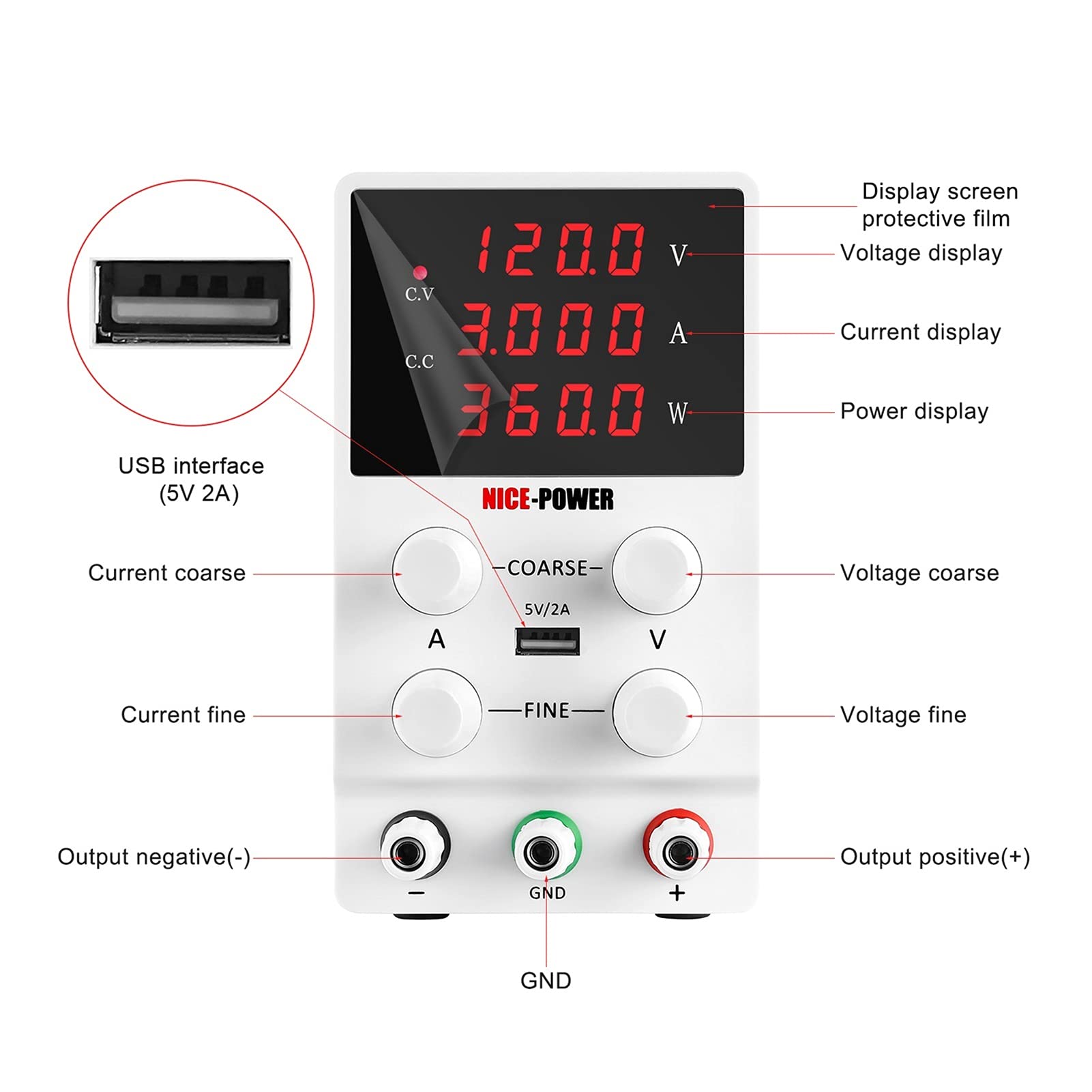 Fuente de Alimentación 12 0V 3A Voltaje de conmutación alta precisión regulada CORRIENTE CONTINUA Fuente alimentación laboratorio 3 10A 60V 5A Fuentes banco ajustable(SPS3010D)