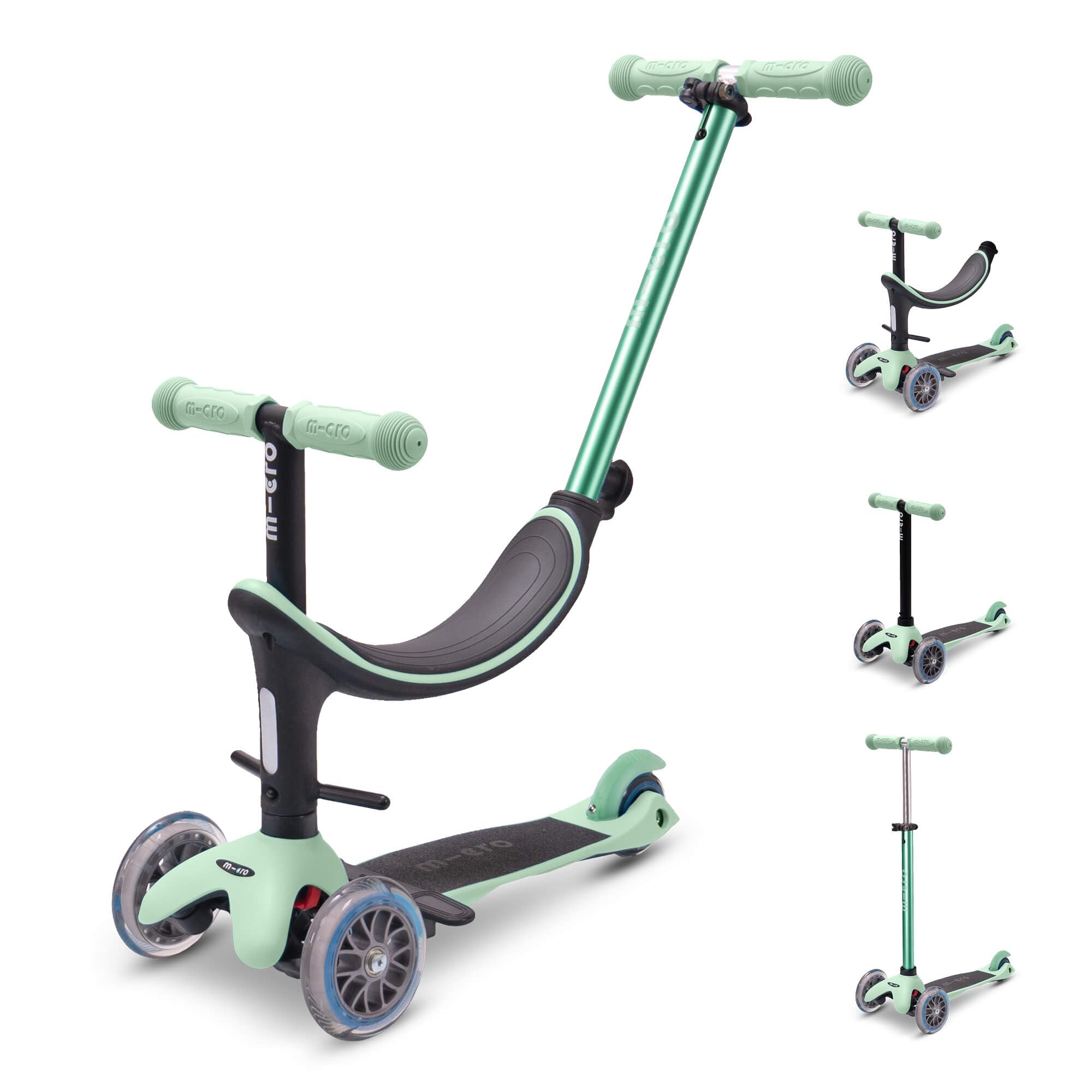 Micro Scooter | Mini2Grow Classic Ride On Trike & Kids Scooter | 1 to 6 Years | Boys & Girls | 3 Wheel Scooter | Adjustable Seat & Parent Handle | Folds & Stores | 50kg Weight Limit | Mint