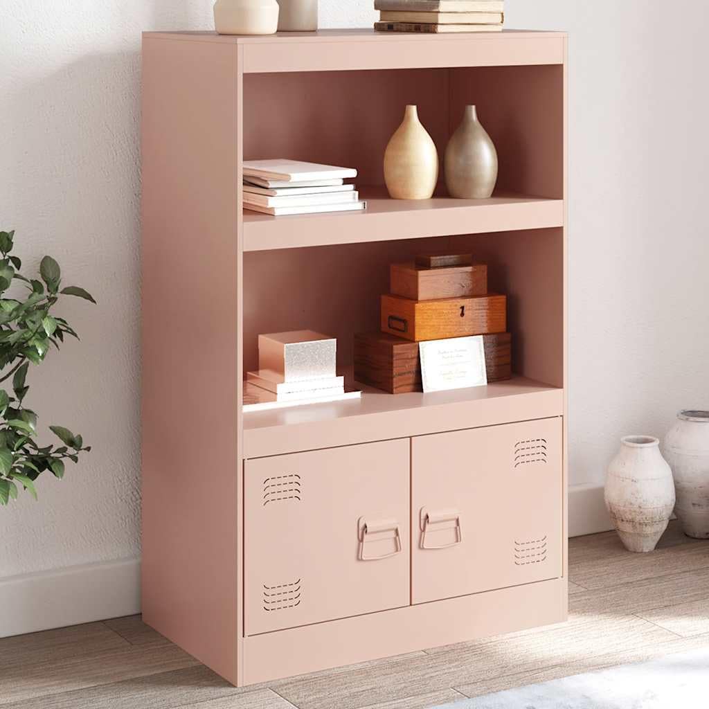 Buffet rose 67 x 39 x 107 cm, en acier laminé à froid, avec 2 étagères et portes, pour chambre à coucher, salon, meuble de rangement