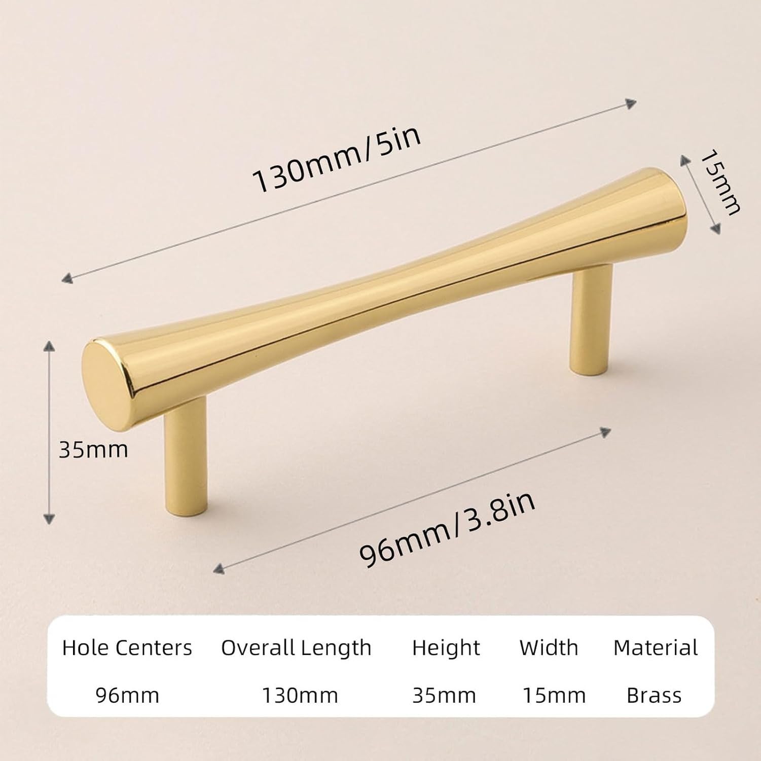 Złote uchwyty do szafek mosiężne, 2, Złoto, Rozstaw otworów: 96 mm/3,8 cala