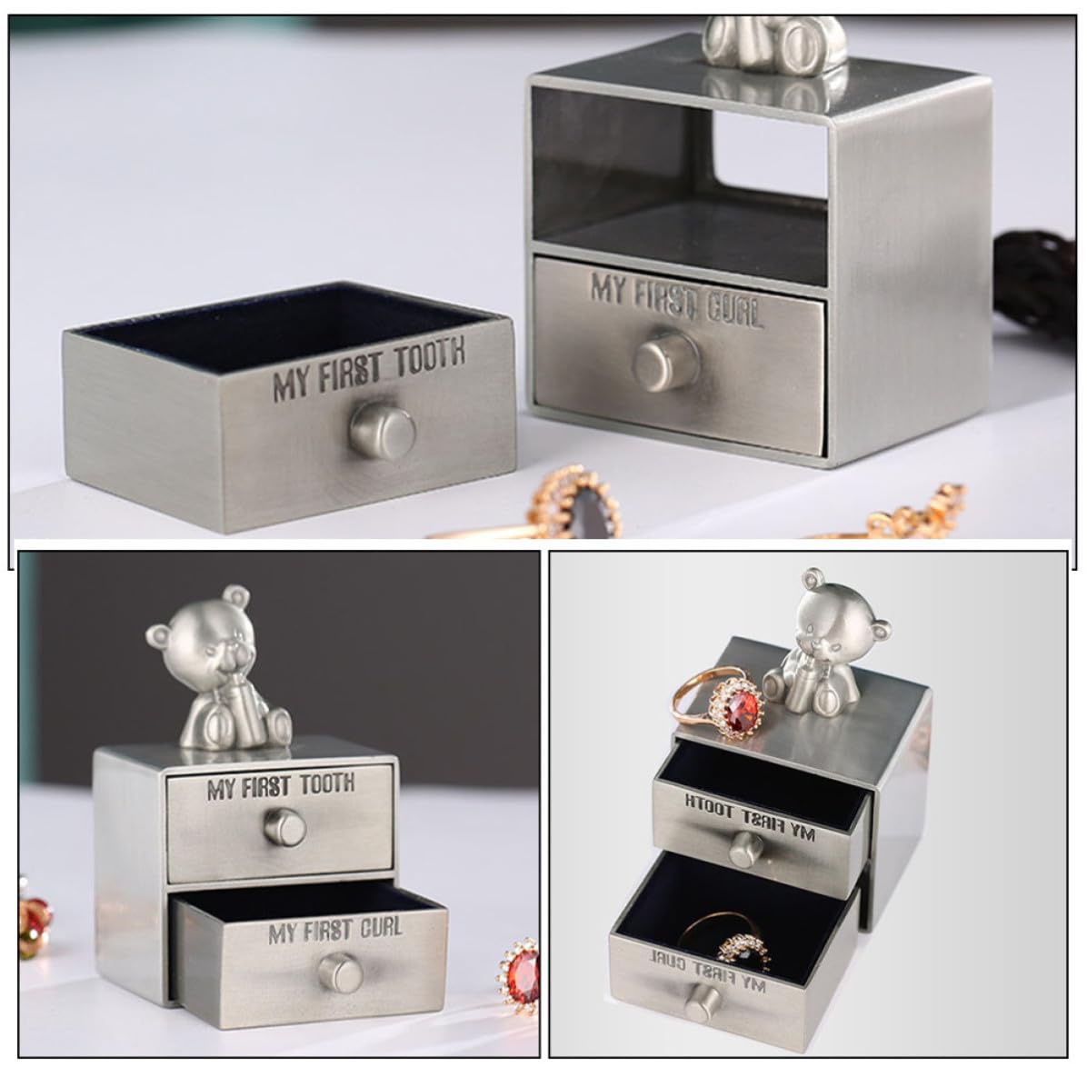 Boîte à Dents en Métal pour Enfants 2pcs, Boîte à Bijoux de Rangement Robuste pour Boucles et Dents, Coffret Souvenir pour Cadeau