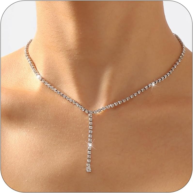 Lariat Necklace for Women Gold Long Layering Necklaces for Women Rhinestone Lariat Y Necklace Silver Prom Necklace Wedding Bride Jewelry Fashion Jewelry for Women Gift