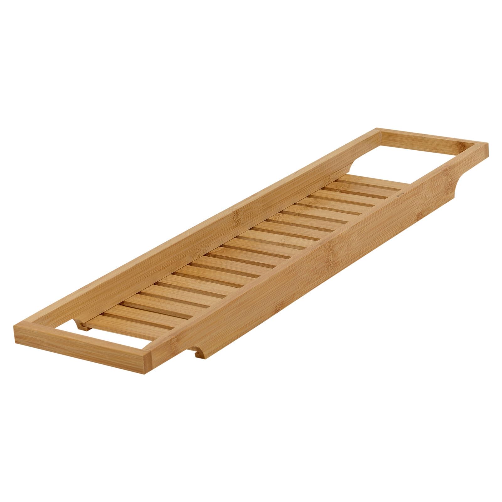 Urbnliving Brown Luxury Bamboo Bath Tub Caddy Tray Rack 64X15cm - Wooden Bath Shelf Organizer For Book, Wine, Tablet - Spa Relaxation Accessory By - Stylish Bathroom Storage Solution