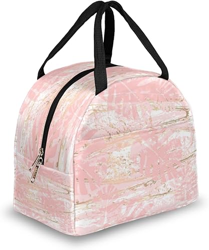 Pink White Gold Lunch Tote Bag for Women Adult Men Grunge Insulated Lunch Box Small Leakproof Cute Lunchbox Cooler Bag Reusable Lunch Bag for Work