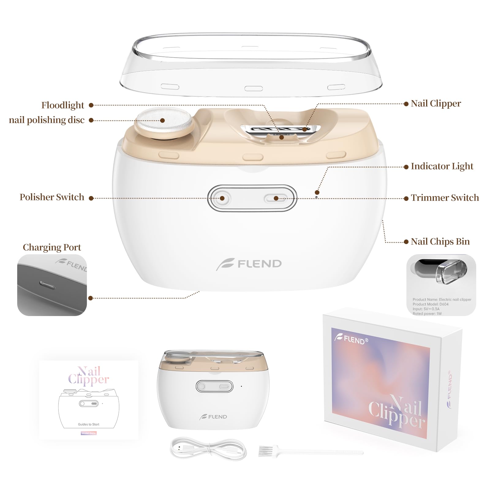 Elektrischer Nagelknipser, Elektrischer Nagelschneider Geeignet für Kinder, Erwachsene und Ältere, Automatischer Nagelknipser mit 2 Einstellbaren Geschwindigkeiten, Nagelknipser mit LED-Licht und Chip