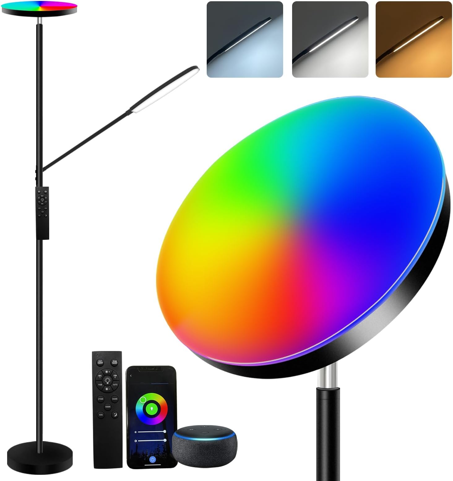 RGB Floor lamp,LED Floor Lamps for Living Room, Super Bright Tall Standing lamp with Remote &Touch Control, Adjustable Angle Reading Floor lamp for Bedroom Office.