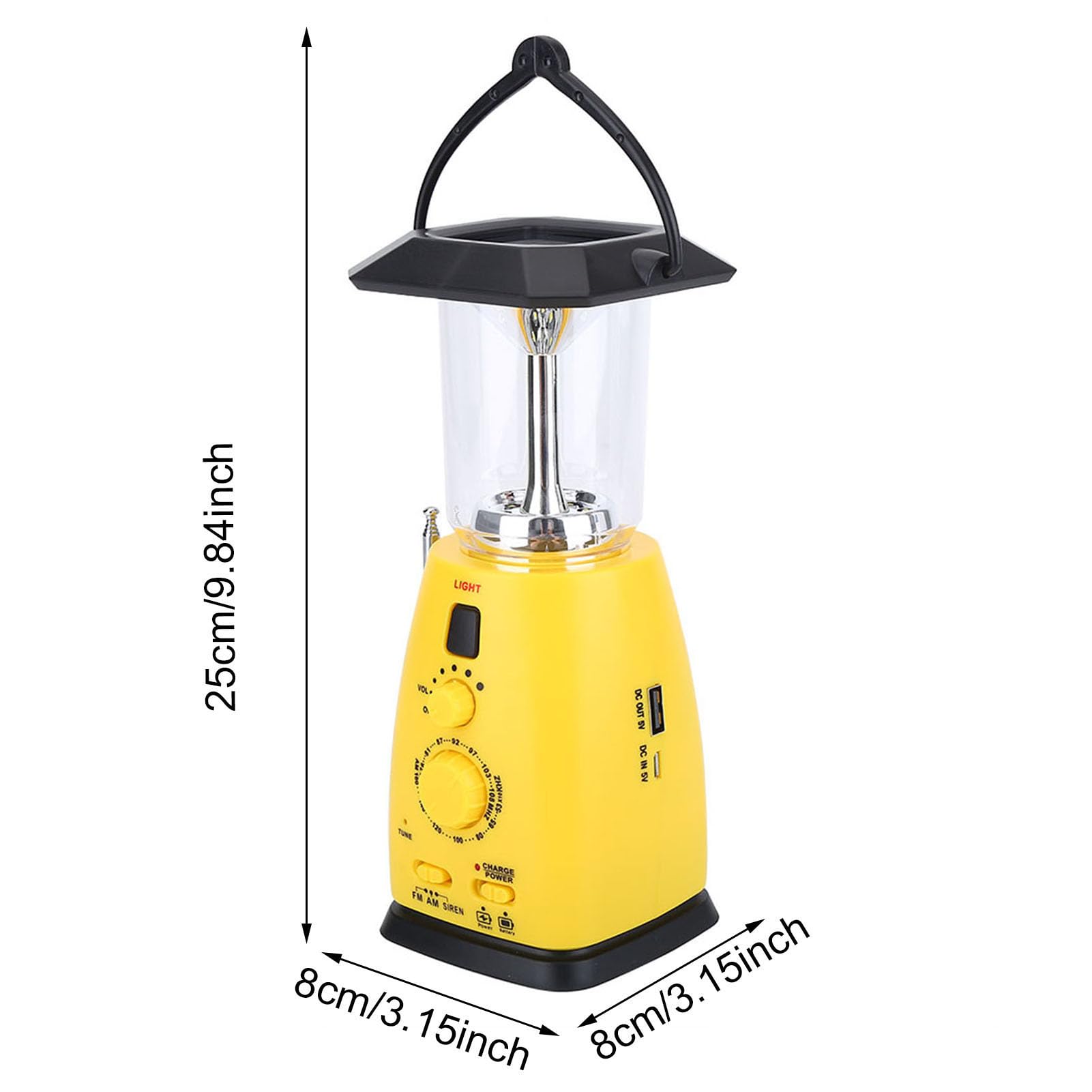 Radio de manivela solar multifuncional con linterna LED, cargador USB para teléfono y lámpara portátil para acampada, 2 niveles de brillo