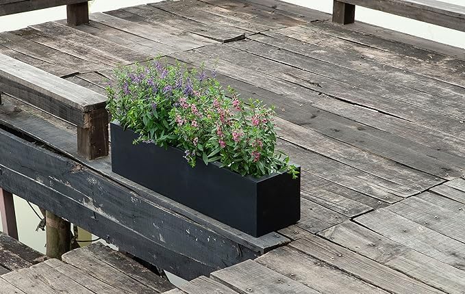 Miniatura 3 de Maceta rectangular negra para plantas al aire libre, elegante maceta larga y moderna para exteriores, 8 pulgadas de alto x 8 pulgadas de ancho x