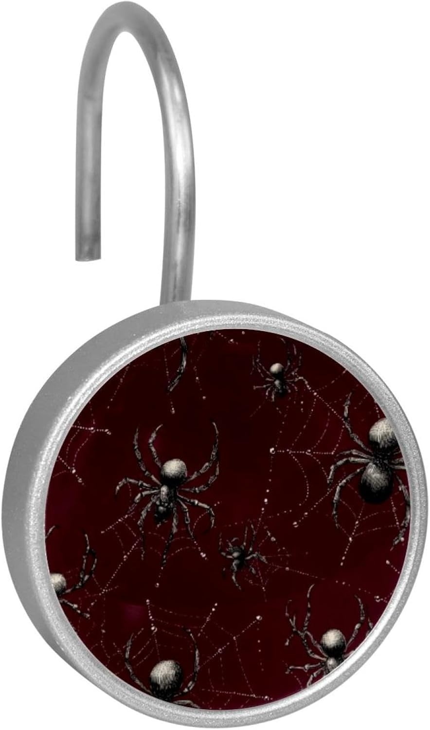 Spiders Spiderweb Round Crystal Glass Decorative Shower Curtain Hooks with 3D Pattern Visual, Rust Proof Shower Curtain Rings-12 Pack