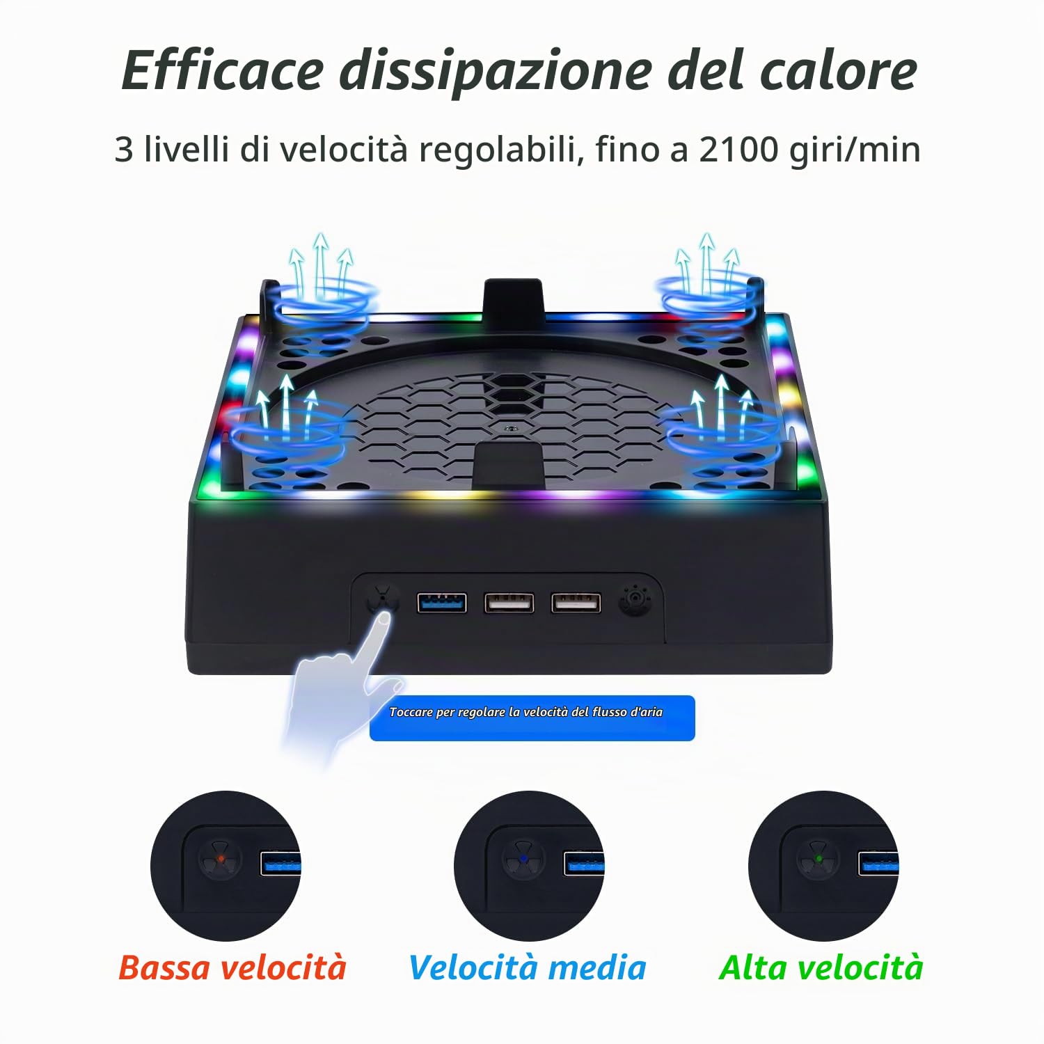 Base Di Raffreddamento Per Xbox Series X Con 4 Ventole, Doppia Ricarica Controller, Porte USB E USB-C, Batterie Incluse - 6