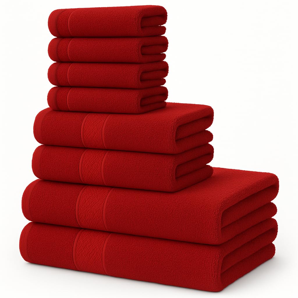 Diamond Tex Luxury 8 Pcs Towels Bale Set 100% Egyptian Cotton Face Cloth, Hand Towel, Jumbo Bath Towel 600-GSM Soft and Absorbent Gym, Golf, Spa, Beach Towels (Red)