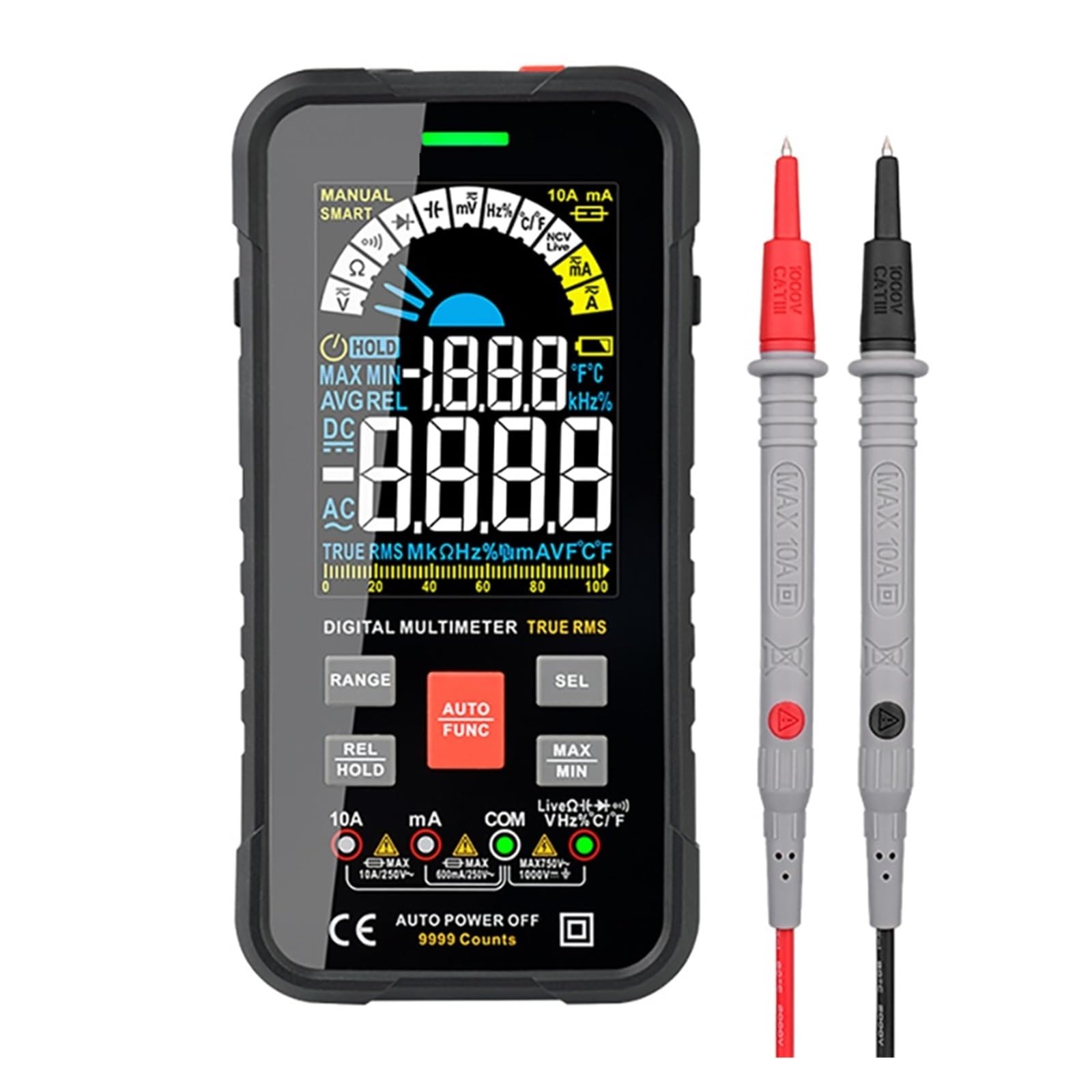 Multimetr Cyfrowy 9999 Zlicza Auto Zakres 1000V 10A Miernik Testowy Ohm Pojemność True Inteligentny Multitester Bezpieczny, Praktyczny, DokłAdny
