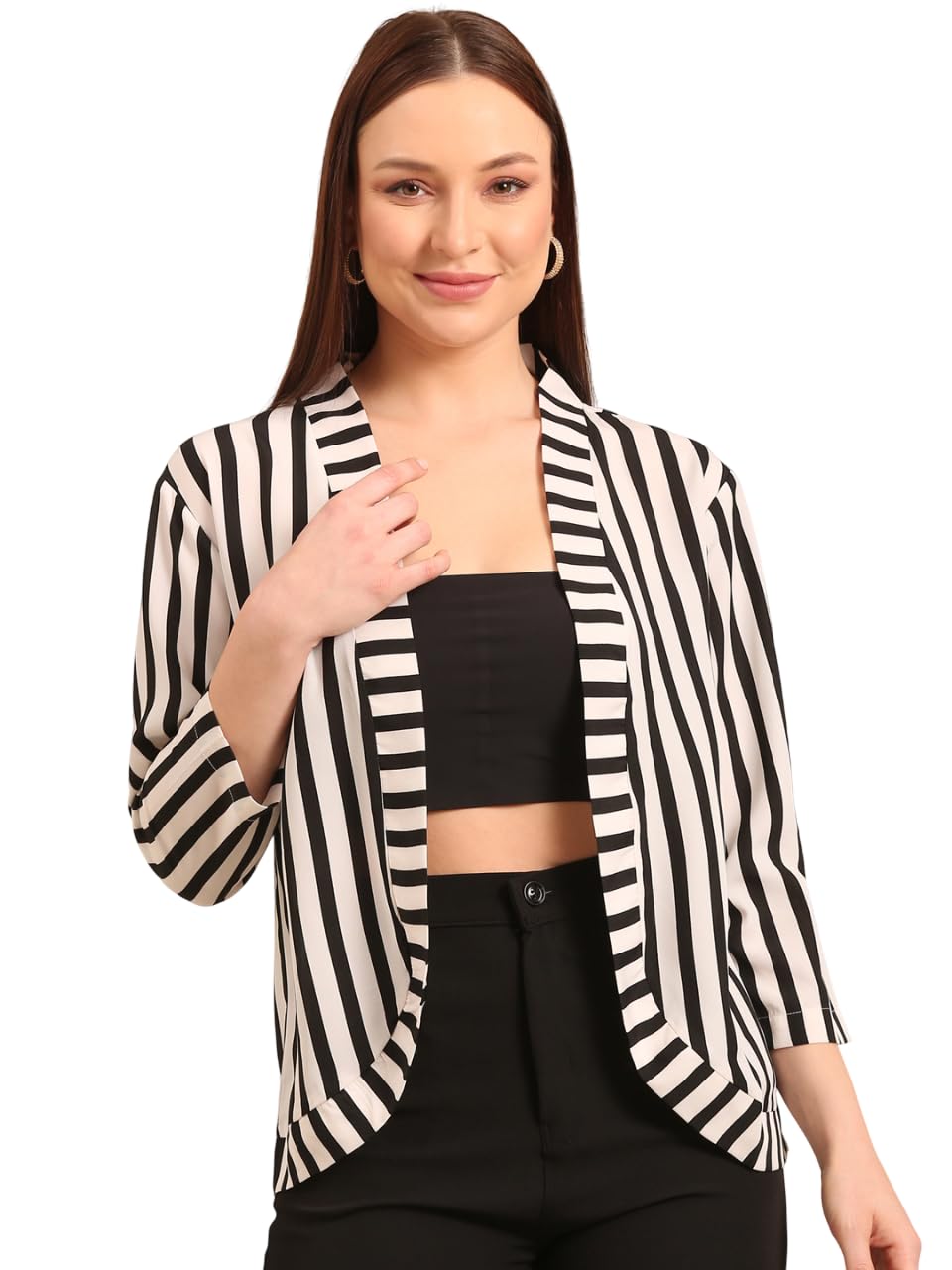 style quotient Women Polyester Black and White Striped Shrug-picture-16