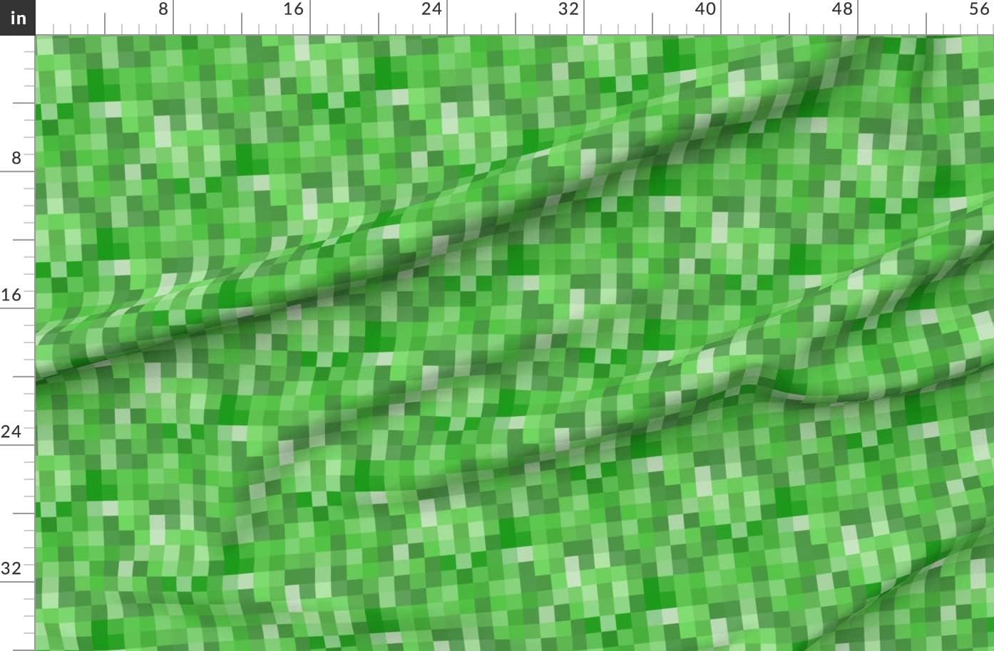 Spoonflower Fabric - Green Video Games Kids Gaming Computer Pixels Squares Boxes Printed on Organic Cotton Sateen Fabric by The Yard - Sewing Quilting Apparel Home Decor