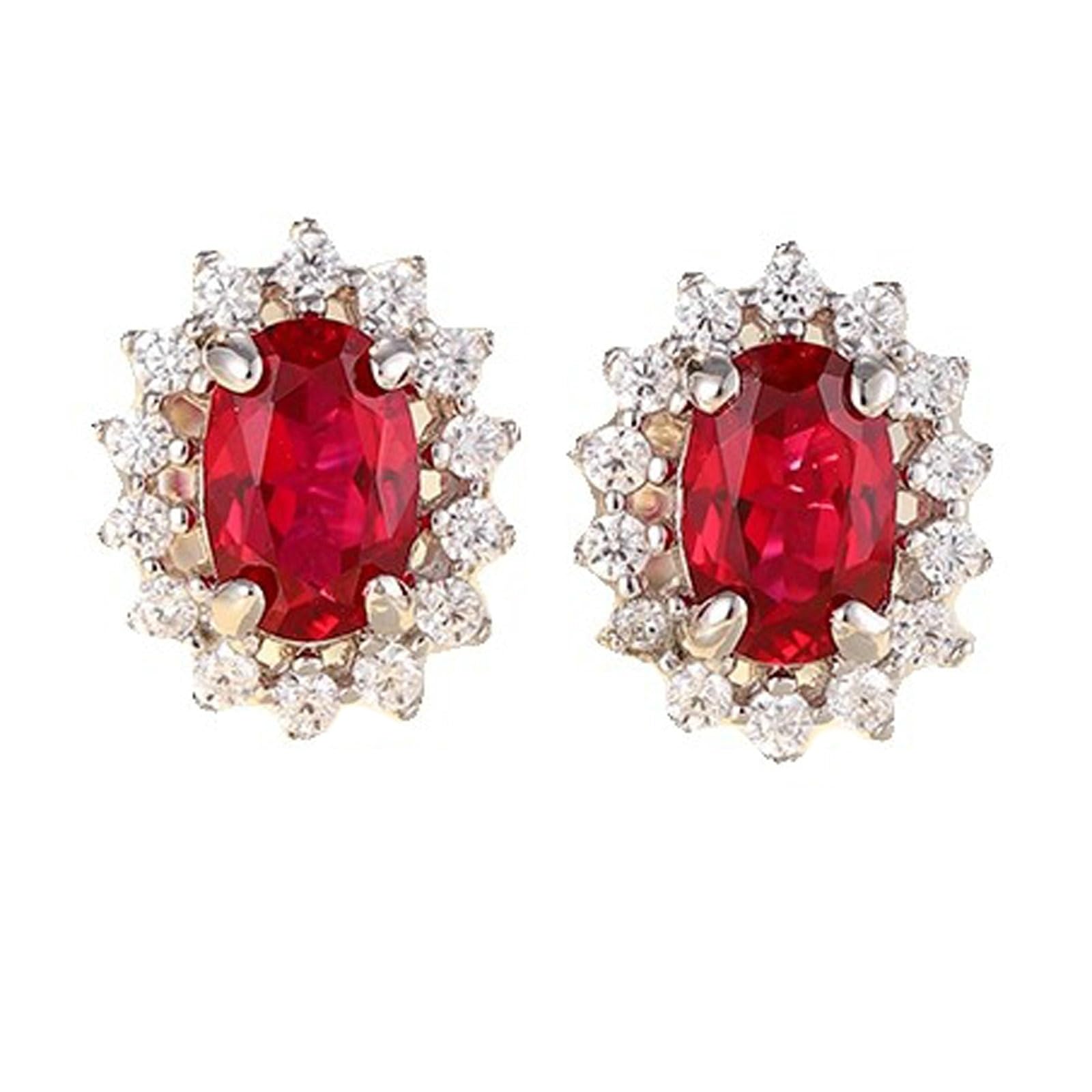 Pendientes de tuerca de oro blanco de 9K/14K/18K con rubí cultivado en laboratorio, aretes de girasol para mujer con rubí creado en laboratorio de 1,4 quilates y moissanitas pavé de oro