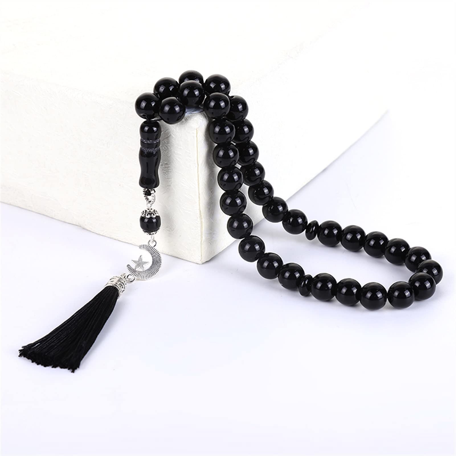 Chapelet musulman Tasbih en agate noire 33 grains, le cadeau spirituel idéal