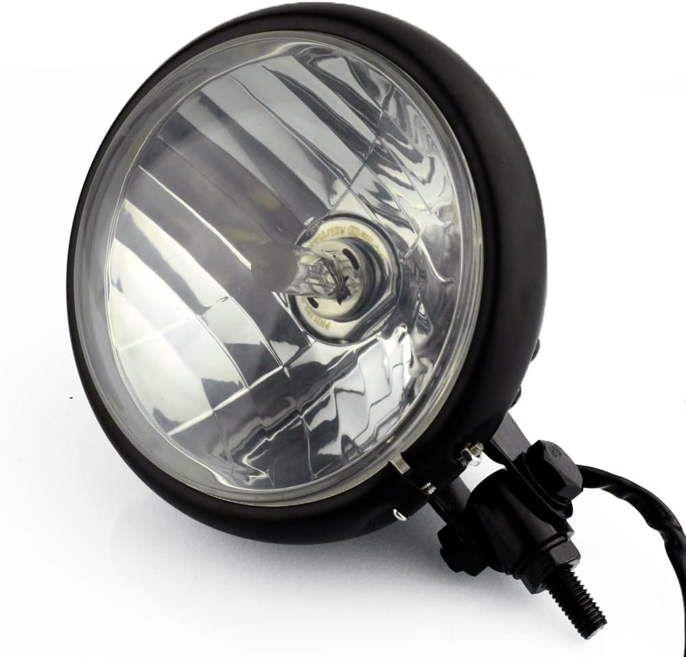 5 3/4" Vintage Metal Headlight H4 Halogen Hi/Low Beam for Harley Cafe Racer Bobber Yamaha Suzuki Custom Motorcycle