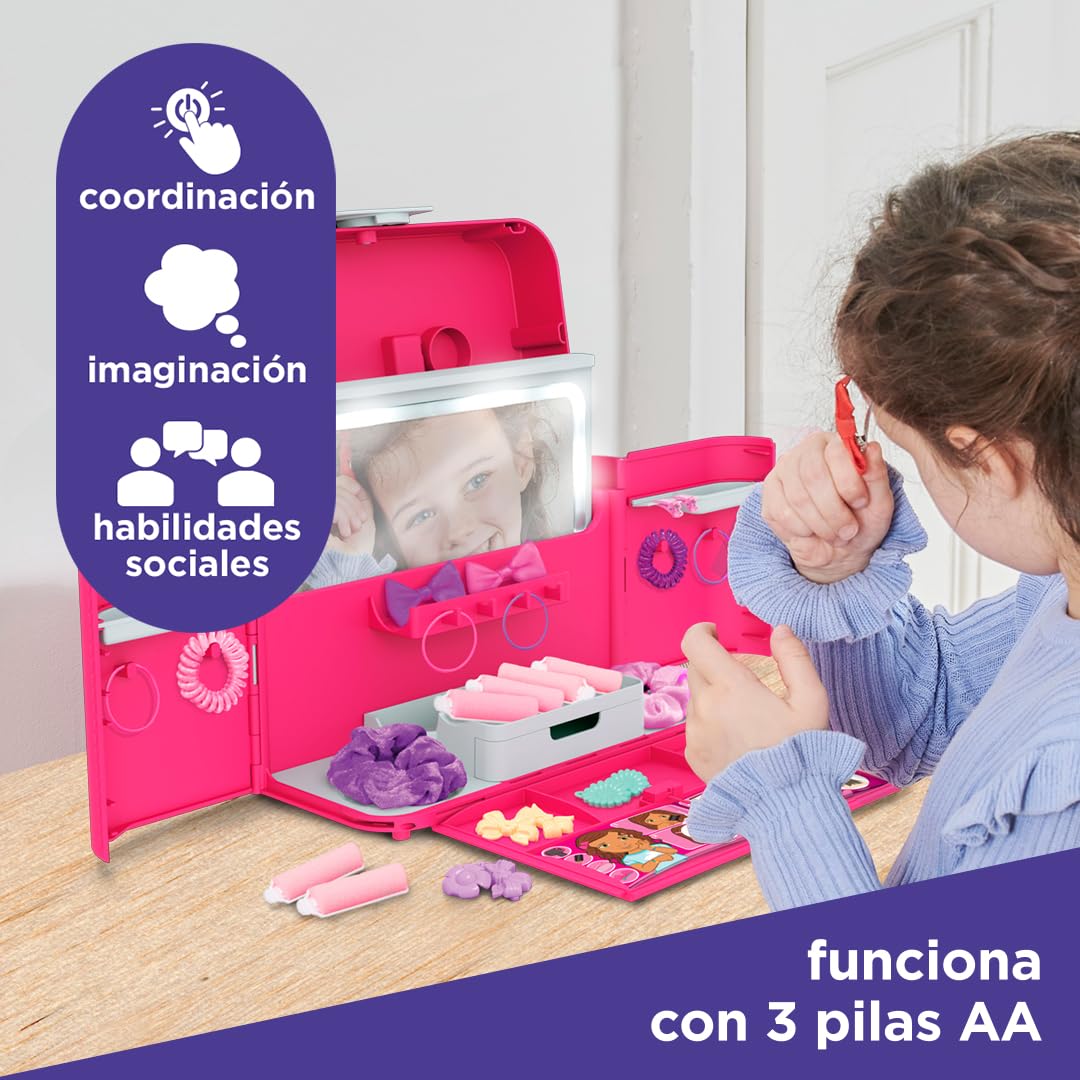 Casdon Ultimate Styling Case - Maletín Plegable con Accesorios para el Pelo, Espejo Luminoso, folleto de Peinados y Accesorios - Edad: 3+ años
