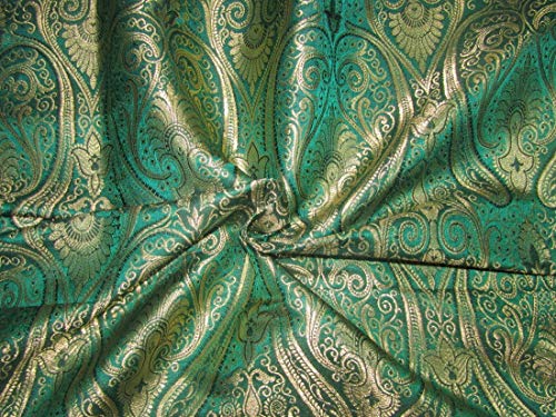 Tissu brocade de soie vert et or premium pour haute couture exclusive BRO712