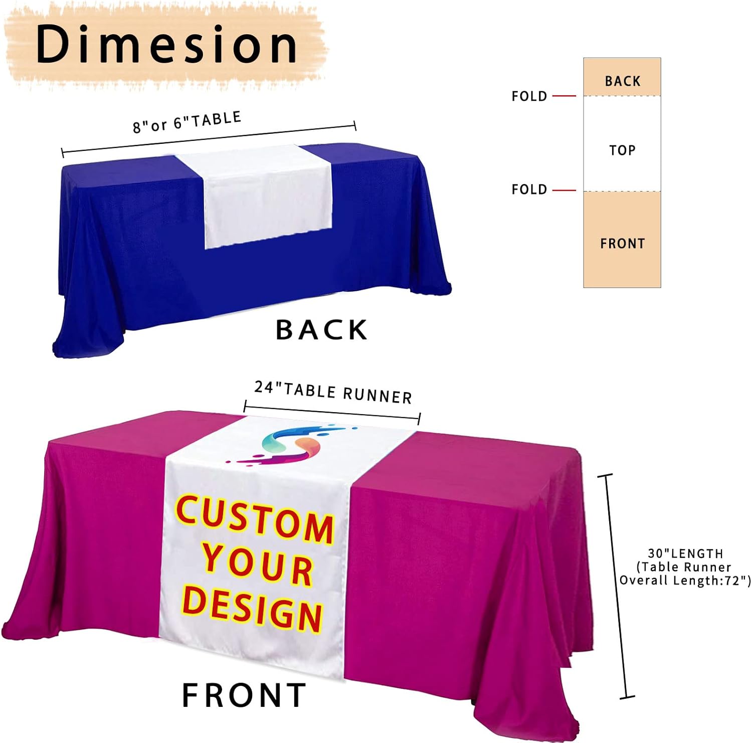 Custom Table Runner with Logo Text for Business Burlap Personalized Printed Customized 36×72 Inches Long Baby Shower Wedding Birthday Parties