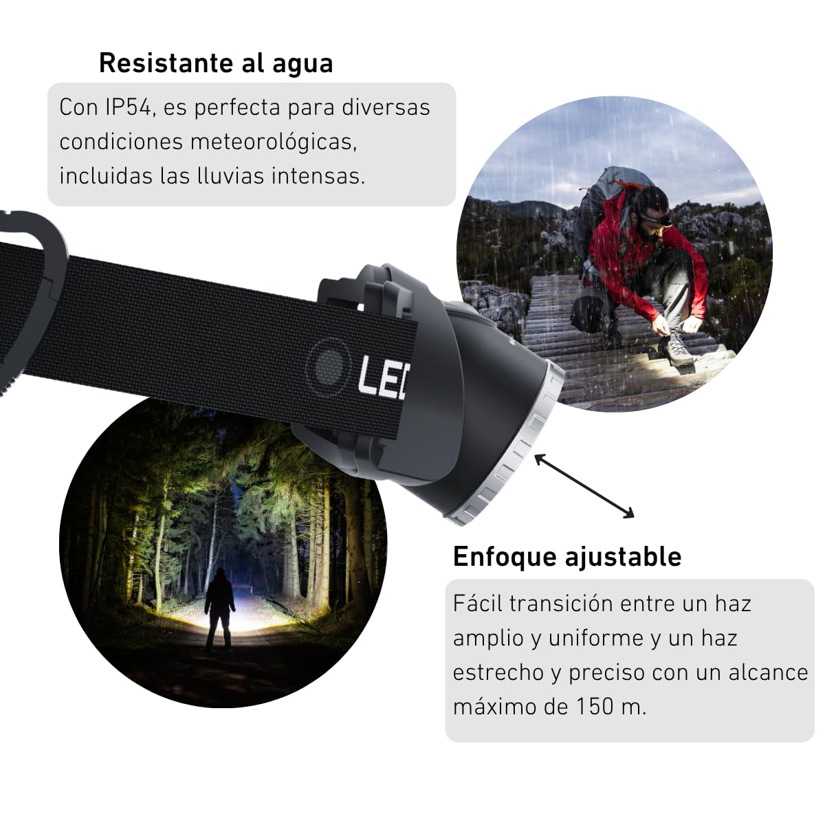 Ledlenser MH10 SE Rechargeable LED Head Torch, 600lm, 150m Beam Distance | Enfoque ajustable, 120h de autonomía, luz roja trasera, IP54, 158g, filtros de color y funda para cinturón, pesca, senderismo
