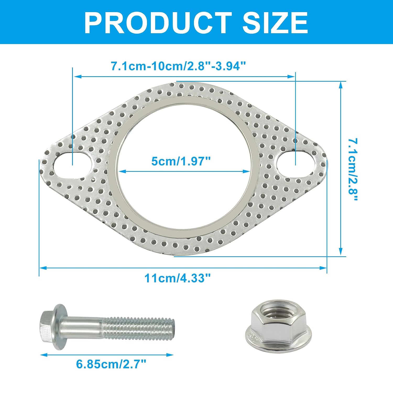 2PCS Exhaust Gasket, Car Accessories Exhaust Flange Gasket Muffler Gasket, High Temperature Catalytic Converter Gasket for Car/Truck (2 Inch)