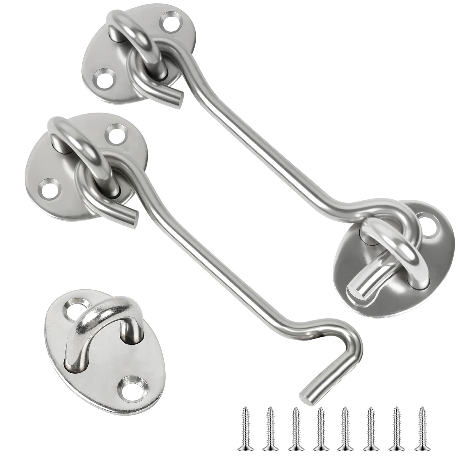 Flintronic Hook and Eye Latch, 2Pcs 8 Inch Stainless Steel Cabin Hook, Heavy Duty Gate Hook Lock