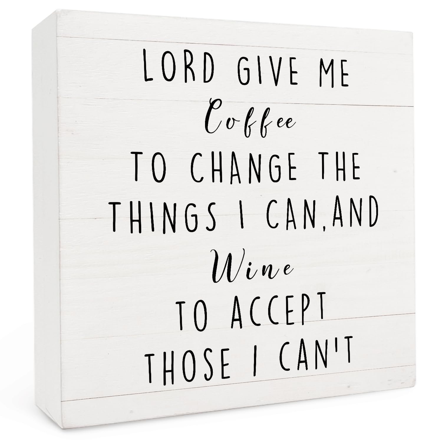 FHUGX Funny Christian Wooden Box Sign, Lord Give Me Coffee To Change The Things I Can, 5x5 Inch Decorative Sign
