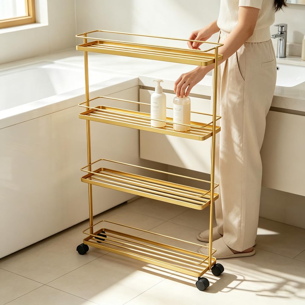 cendbirut Slim Storage Cart with Wheels, 3/4 Tier Metal Narrow Rolling Cart