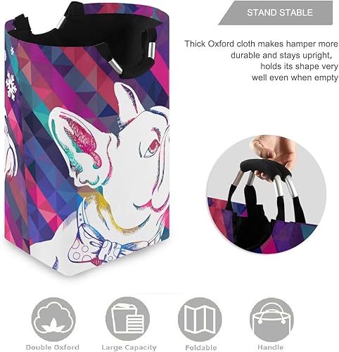 Miniatura 3 de visesunny Cesta plegable para ropa sucia, bulldog francés, copos de nieve, rayas, animales, cesta grande para la ropa sucia con asa, juguetes y