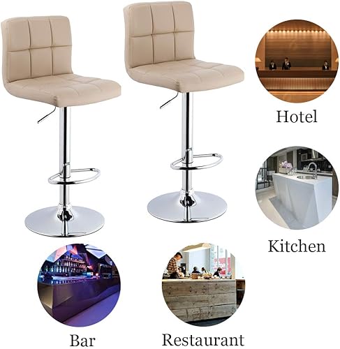 Miniatura 5 de DUHOME Taburete de bar WY-451 giratorio ajustable con respaldo juego de 2 taburetes de bar (capuchino)