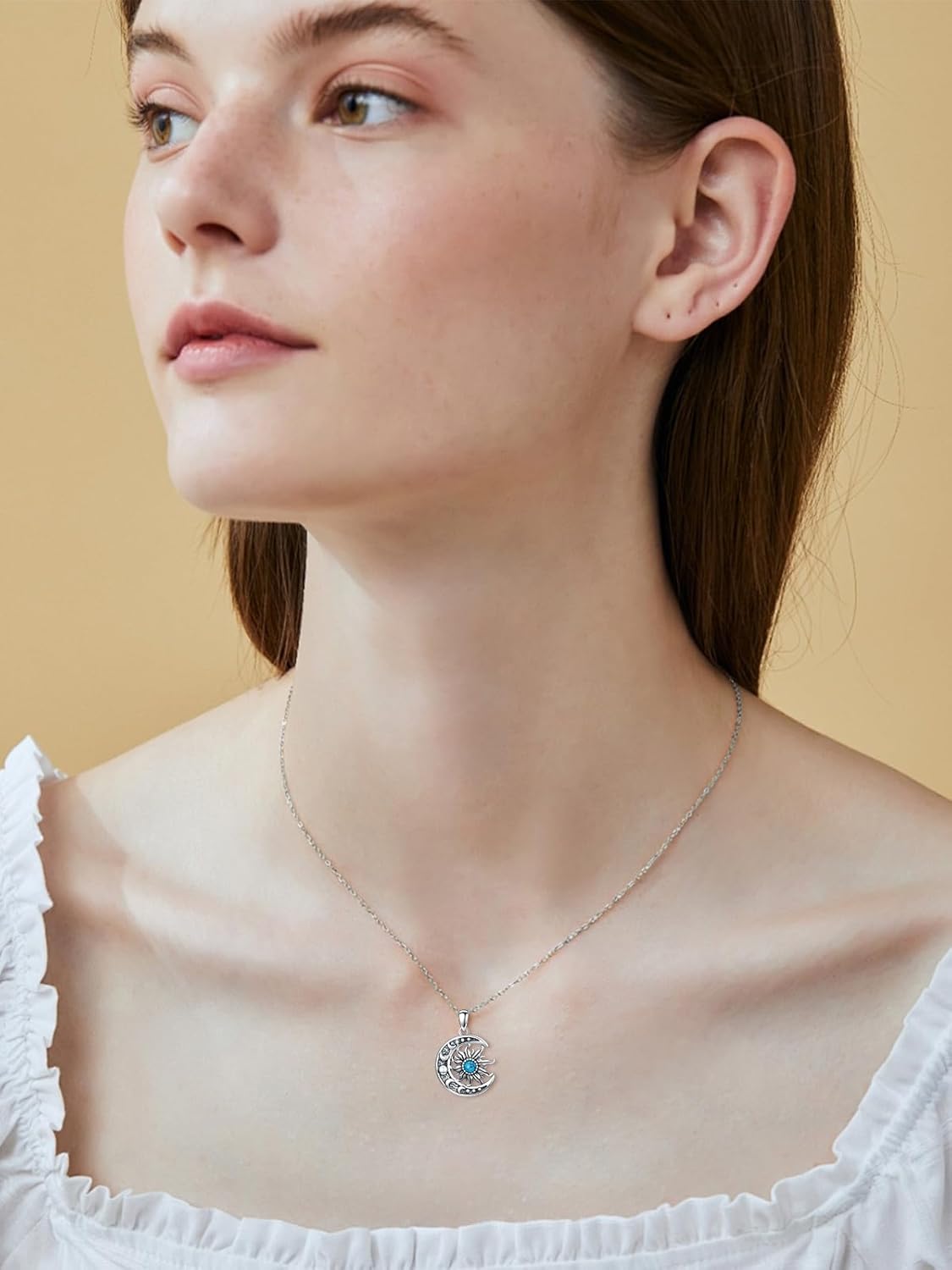 Natural Sun and Moon Necklace 925 Sterling Silver Crescent Moon/Mountain Pendant Necklace Natural Jewelry for Women - Image 4