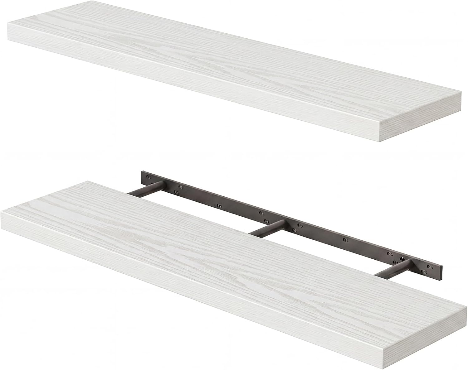 Fixwal Floating Shelves for Wall, 35" Long Heavy Duty Wall Mounted Rustic Wood Shelves for Living Room, Bedroom, Bathroom and Kitchen, for Storage, Books, Room Decor (White, Set of 2)