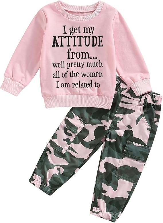 Fernvia Toddler Girls Clothes 2T 3T 4T 5T Fall Outfits Baby Pullover Sweatshirt & Camouflage Pants Set Kids Winter Sweatsuit