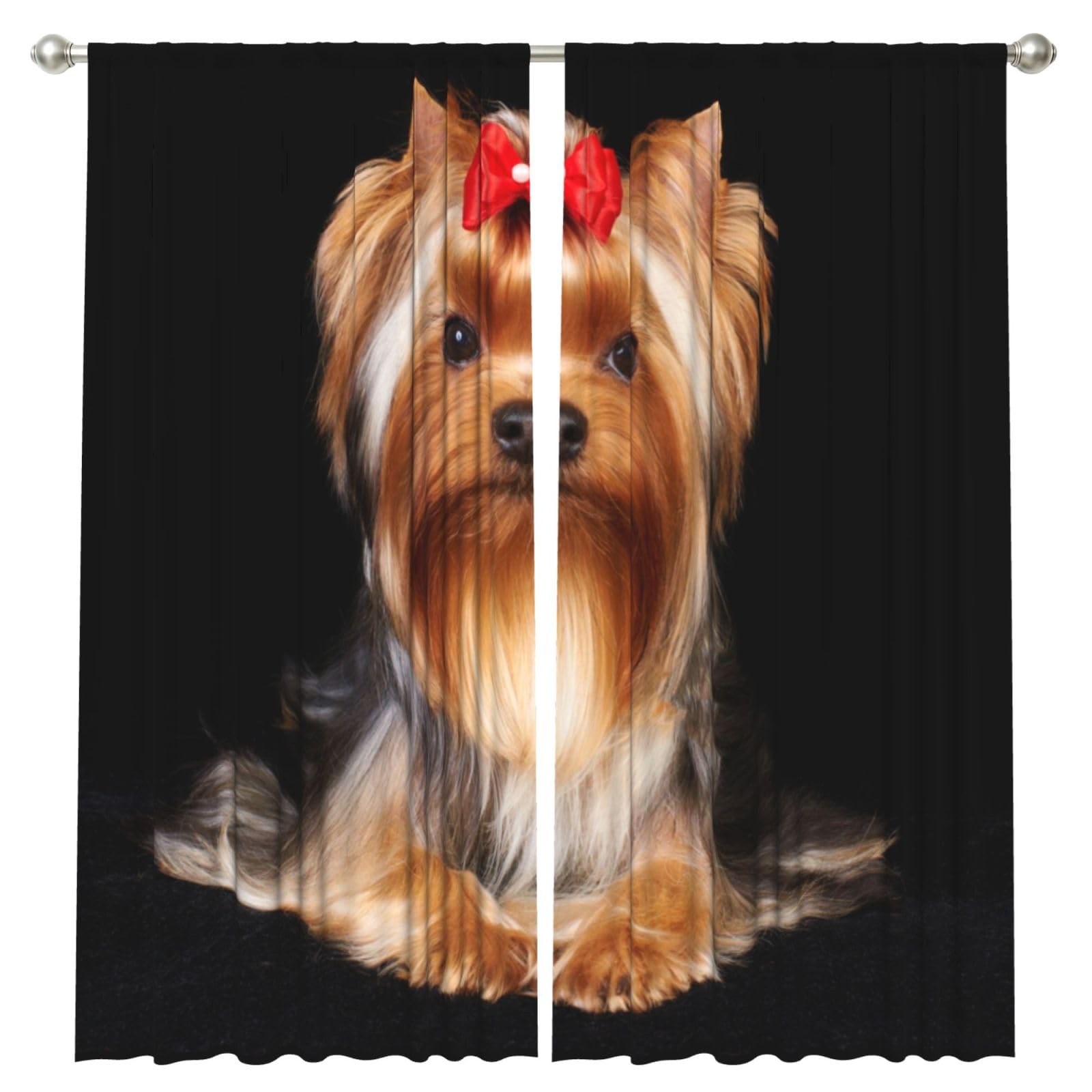 InOmak Yorkshire Terrier And Ribbon, 2 Panels Window Curtains 52 x 84 Inch Blackout Curtains for Living Room Bedroom