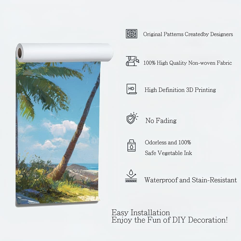 Naklejka ścienna dla dzieci tapeta do pokoju dziecięcego 300 x 210 cm piękny tropikalny widok na plażę 3D dekoracja ścienna naklejka na ścianę fototapeta niebieska tapeta domowa naklejki dla dzieci