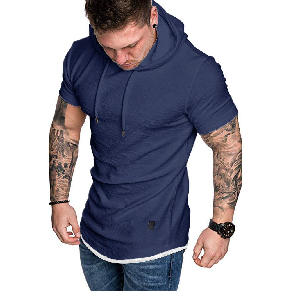 MorwenVeoMen's Casual Hooded T-Shirts - Fashion Short Sleeve Solid Color Pullover Top Summer Blouse