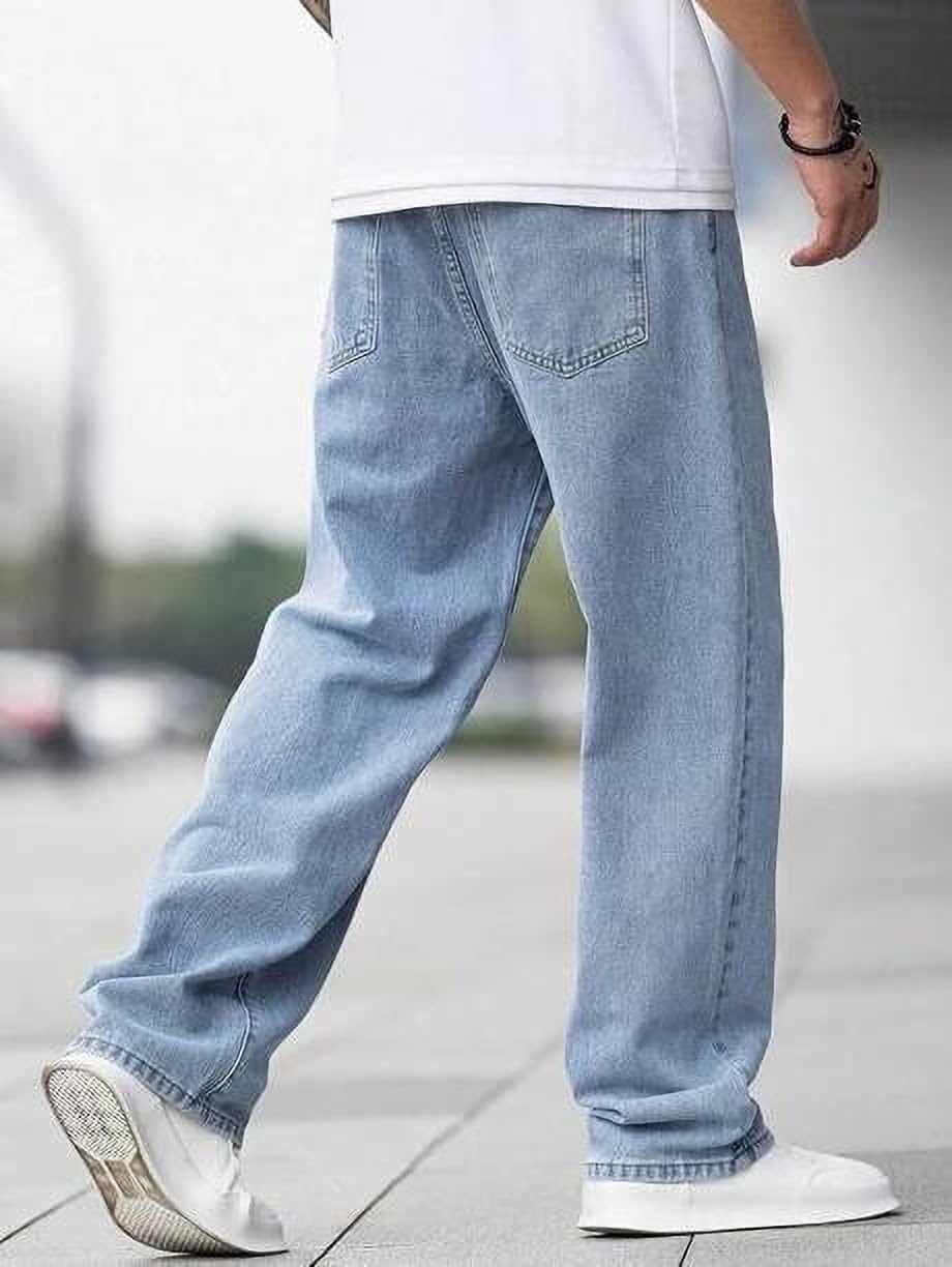 Loose Fit Mid Rise Light Blue Mens Jeans (VLT-02)-image-11